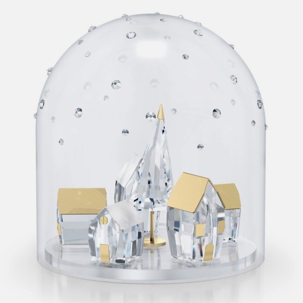 Swarovski Crystal Figurine Holiday Magic Winter Village Bell Jar Display  no box
